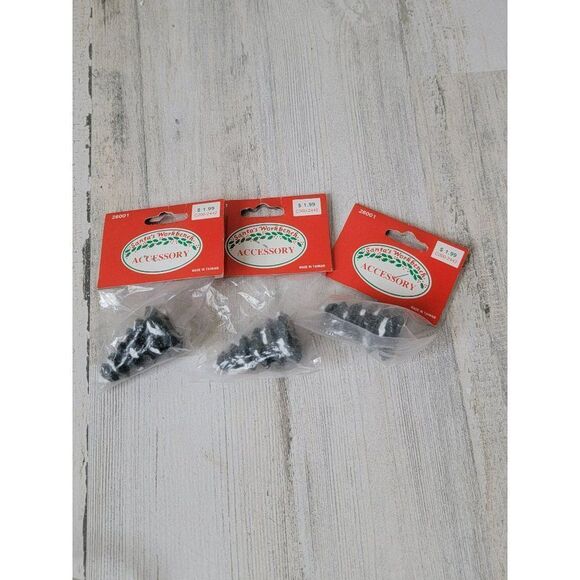 Santa's workbench mini ceramic snow pine tree set Village accessory - Picture 1 of 5
